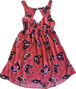 Roxy Dress Size M Pink Butterfly Print Sleeveless Fit & Flare